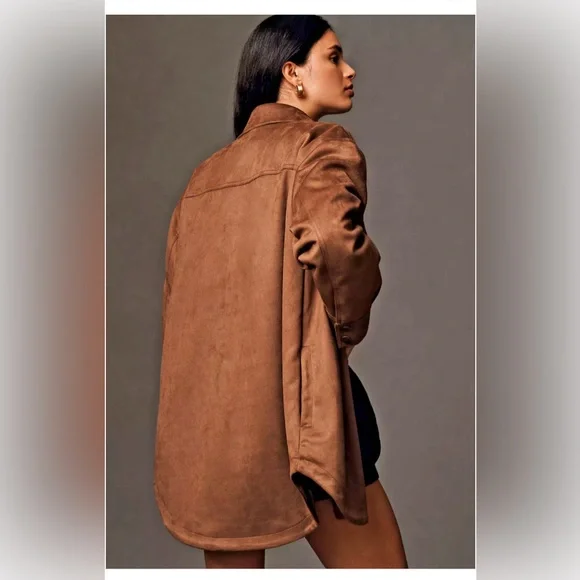 Anthropologie Pilcro Tillie Faux Suede Shacket cocoa size M - Picture 4 of 7